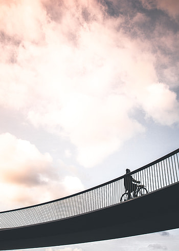 Sky, Minimalism, Bridge, Cyclist HD phone wallpaper