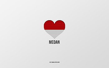 I Love Medan, Indonesian cities, Day of Medan, gray background, Medan, Indonesia, Indonesian flag heart, favorite cities, Love Medan HD wallpaper