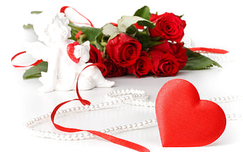 Roses, plants, graphy, angel, beauty, rose, blossoms, pearls, sweet, white, ribbon, romance, beautiful, lovely flowers, still life, pretty, love, red, with love, red roses, nature, romantic, flowers, heart, pretty flowers, lovely, blooms, heart shape, valentines day HD wallpaper