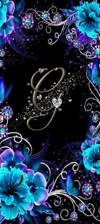 Letter G, flowers, sliver, blue, black, hearts, purple, cute HD phone wallpaper