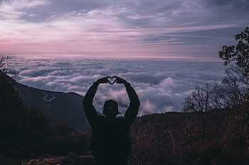 Sunset, Clouds, Love, Silhouette, Human, Person, Heart, Gesture HD wallpaper