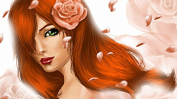 Rose, hair, green, red HD wallpaper