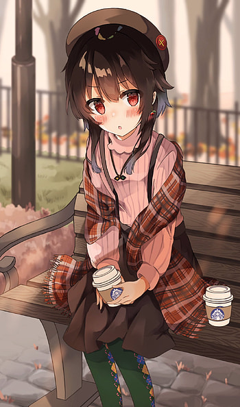 Megumin at park, art, waifu, anime_, , konosuba HD phone wallpaper