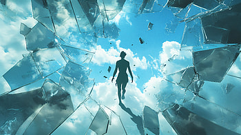 Breaking Barriers: A Journey Through the Glass Ceiling, broken glass, sky, silhouette, surreal HD wallpaper