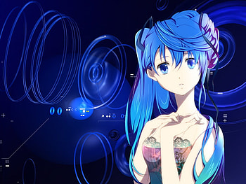 Blue, sexy, hot, cute, blue eye, blue hair, girl, long hair, anime girl, anime, abstract, female HD wallpaper