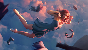 Girl In Sky Falling Heads, falling, artist, artwork, artstation HD wallpaper