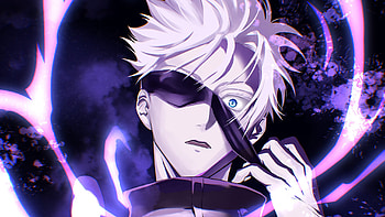 White Hair Satoru Gojo Purple Background Jujutsu Kaisen HD wallpaper