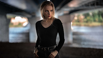 Beautiful Girl Model Is Standing In Blur Bridge Background Wearing Black Dress Girls HD wallpaper