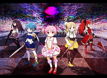 friends, colorful, mahou shoujo madoka magica, statistics, cute, akemi homura, sakura kyouko, kaname madoka, miki sayaka, tomoe mami HD wallpaper