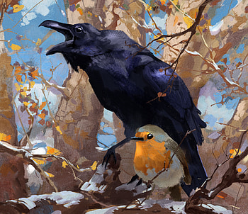 Robin & Crow, Animal, crow HD wallpaper