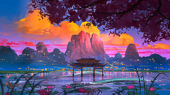 Enchanted Oriental Twilight: A Fantasy Landscape, fantasy, oriental HD wallpaper