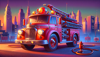 Fire Truck - Vintage Fire Engine Background, fire truck, retro design, cityscape HD wallpaper