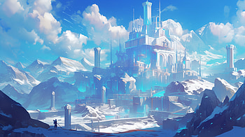 Enchanted Ice Castle Fantasy, castle, fantasy, mountain, snow, landscape, fantasy landscape, Snowy Mountain HD wallpaper