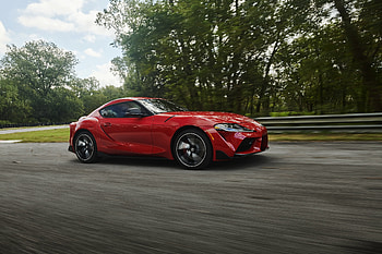 Red, on-road, Toyota Supra HD wallpaper