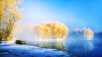 Morning Fog, river, winter, snow, landscape, trees, sky, ice HD wallpaper