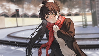Yellow Eyes Anime Girl Black Dress Red Scarf Anime Girl HD wallpaper