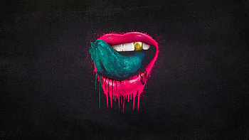 Mouth, pink, black, art, green, texture, lips, tongue HD wallpaper