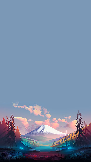 Moutain minimalist, sky, mountain, nature, sunset, trees HD phone wallpaper