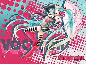 ahhhh, umbrella, anime, hatsune miku, pretty, striped stockings, welli boots, twin tails, vocloid HD wallpaper
