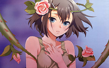 Anime, Rose Flower, Rose, Girl, Brunette, Charming HD wallpaper