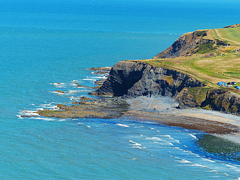 Nature, Waves, Bay, Elevation, Ceredigion, Clarach Bay, Wales HD wallpaper