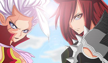 Fairy tail, Erza scarlet, Mirajane strauss, Face, Anime, Girl, Eyes HD wallpaper