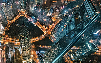 Shanghai World Financial Center, Aerial view at night, Modern skyline, City lights HD wallpaper