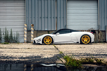 LUX MOTORWERKS WIDEBODY FERRARI 458 ITALIA, White, Sports Car, Gold Rims, Ferrari HD wallpaper