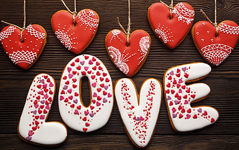 Happy Valentine's Day!, sweet, white, cookie, dessert, food, valentine, word, brown, love, red, card, heart HD wallpaper