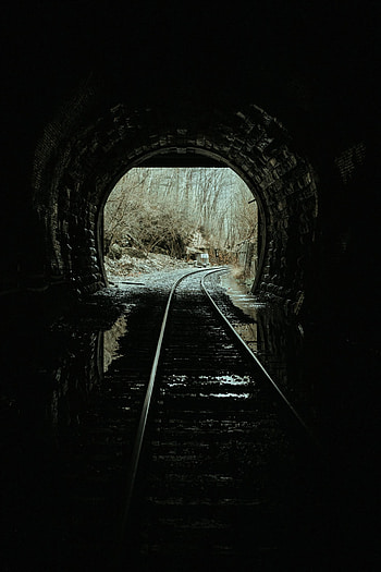 Nature, Trees, Dark, Tunnel, Rails HD phone wallpaper