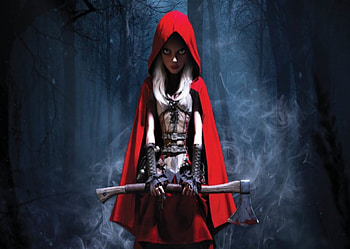 Little Red Riding Hood, ax, forest, woman, hood HD wallpaper