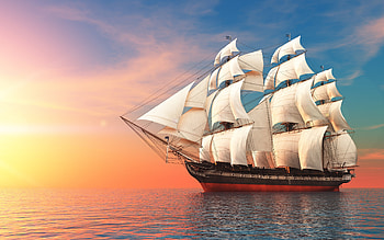 Black Schooner, Monochrome HD wallpaper