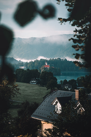 Nature, Houses, Mountains, Building, Lake HD phone wallpaper