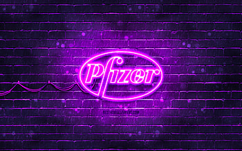 Pfizer violet logo, , violet brickwall, Pfizer logo, Covid-19, Coronavirus, Pfizer neon logo, Covid vaccine, Pfizer HD wallpaper
