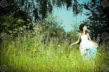 beauty in the meadow, girl, grass, green, beauty HD wallpaper