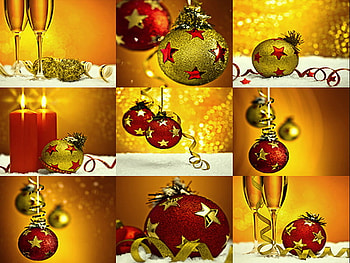 Merry Christmas gold, balls, gold, collage, green, christmas, red, decorations, candles, wine HD wallpaper
