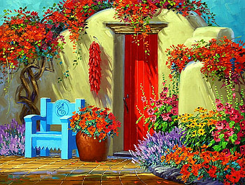 Mikki Senkarik, chair, painting, art, flower HD wallpaper