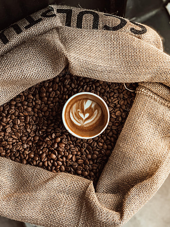 Food, Coffee, Cup, Bag, Coffee Beans, Sack HD phone wallpaper