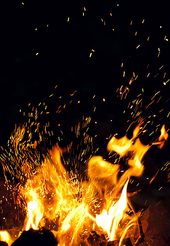 Fire, Bonfire, Night, Dark, Sparks HD phone wallpaper