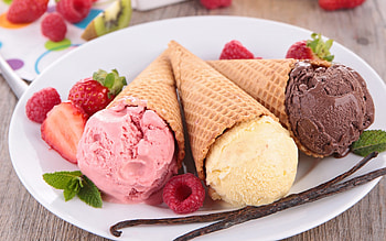 Delicious gelato flavors, Waffle cone delight, Creamy frozen treat, Sweet summer indulgence HD wallpaper