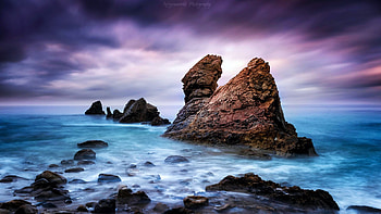 Bunny Rock, Southern California, sky, waves, water, sea, color, clouds HD wallpaper