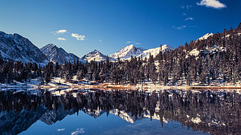 Heart Lake - Mammoth Lakes, California, reflections, usa, trees, sky, water, mountains HD wallpaper