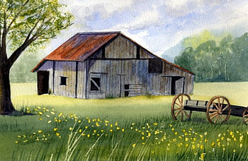 Lazy Summer Day, barn, art, paintings, grass, Harrison, summer, shed, green, fields, nature HD wallpaper