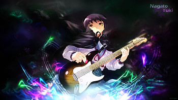 Yuki at the Bass, nagato yuki, music, anime, melancholy of suzumiya haruhi no yuutsu, bass HD wallpaper