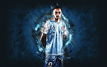 Anthony Lesiotis, Melbourne City FC, Australian footballer, portrait, blue stone background, football, Australia HD wallpaper
