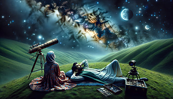 Mystical Stargazing Adventure, stargazing, Stars, telescope, Night Sky, couple HD wallpaper