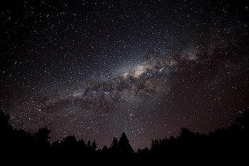Night, Dark, Silhouette, Starry Sky, Fir, Spruce, Nebula HD wallpaper