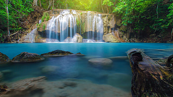 Tropical Waterfall, cascades, river, water, rocks, trees HD wallpaper