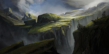 Fantasy, Art, Rocks, Break, Precipice, Valley HD wallpaper