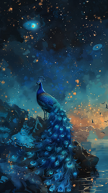 Majestic Peacock Night Sky, peacock, bird HD phone wallpaper